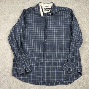 90s Nautica Button Down Mens L Navy‎ Blue Heather Twill Plaid Long Sleeve Shirt